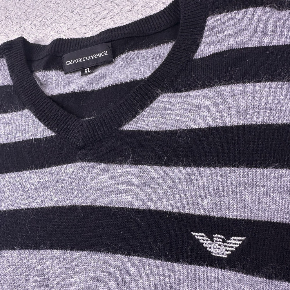 Emporio Armani Wool Angora Women's Sweater XL Black Gray Striped Cozy - Picture 3 of 9